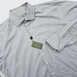 NEW Canali Mens 43 17 Check Casual Dress Shirt Cotton Button Down Preppy Busines